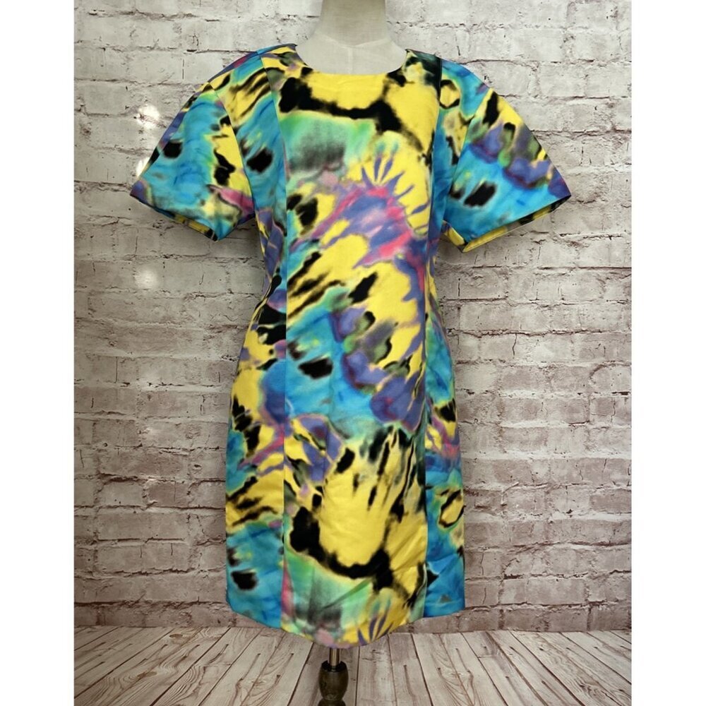 Love Moschino Tie Dye Sheath Dress Florescent Bright Short Sleeve US Size 10 NEW